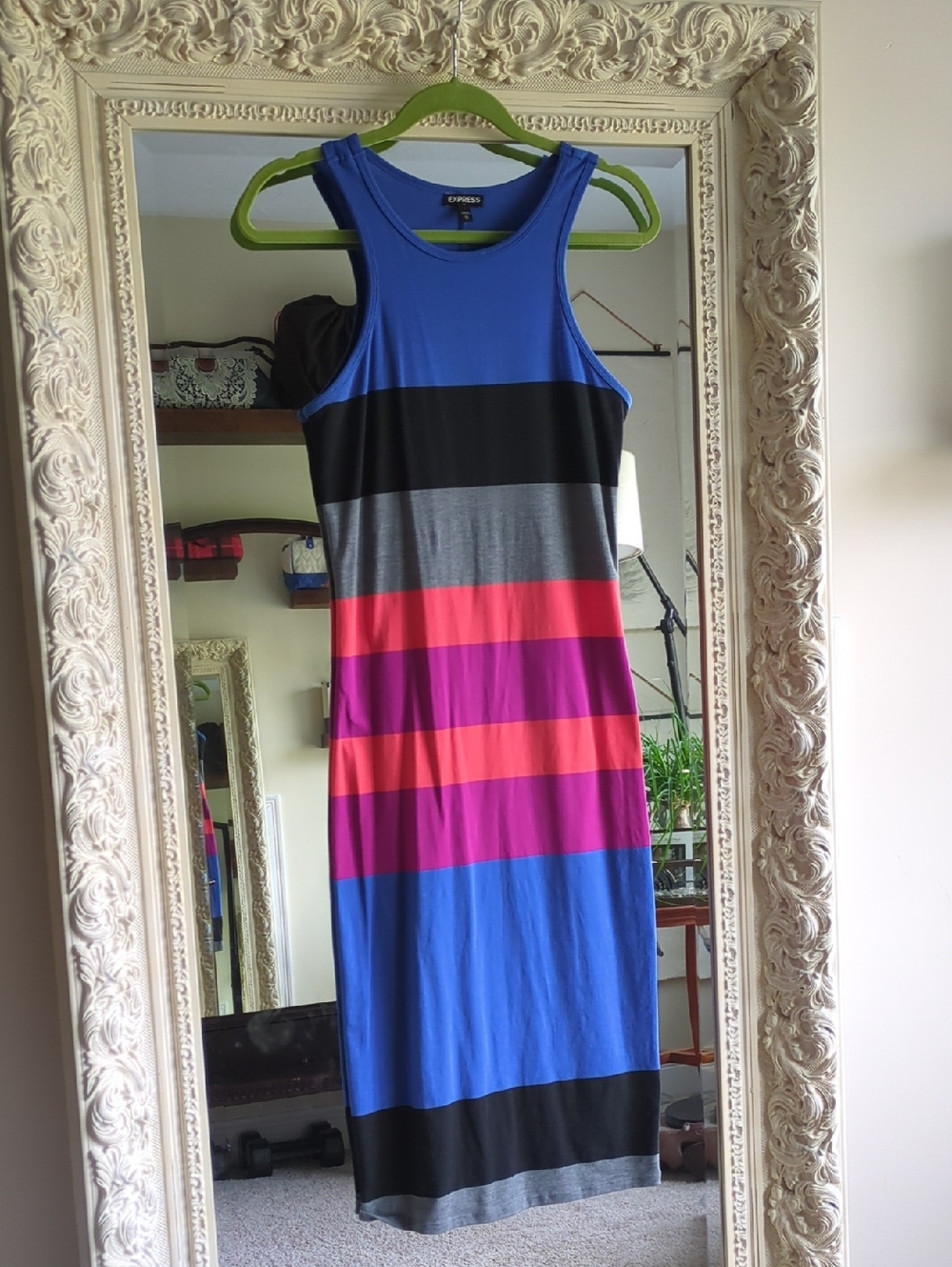 Express Striped Sleeveless Maxi Dress - Blue, Black, Gray, Pink, Orange, Purple